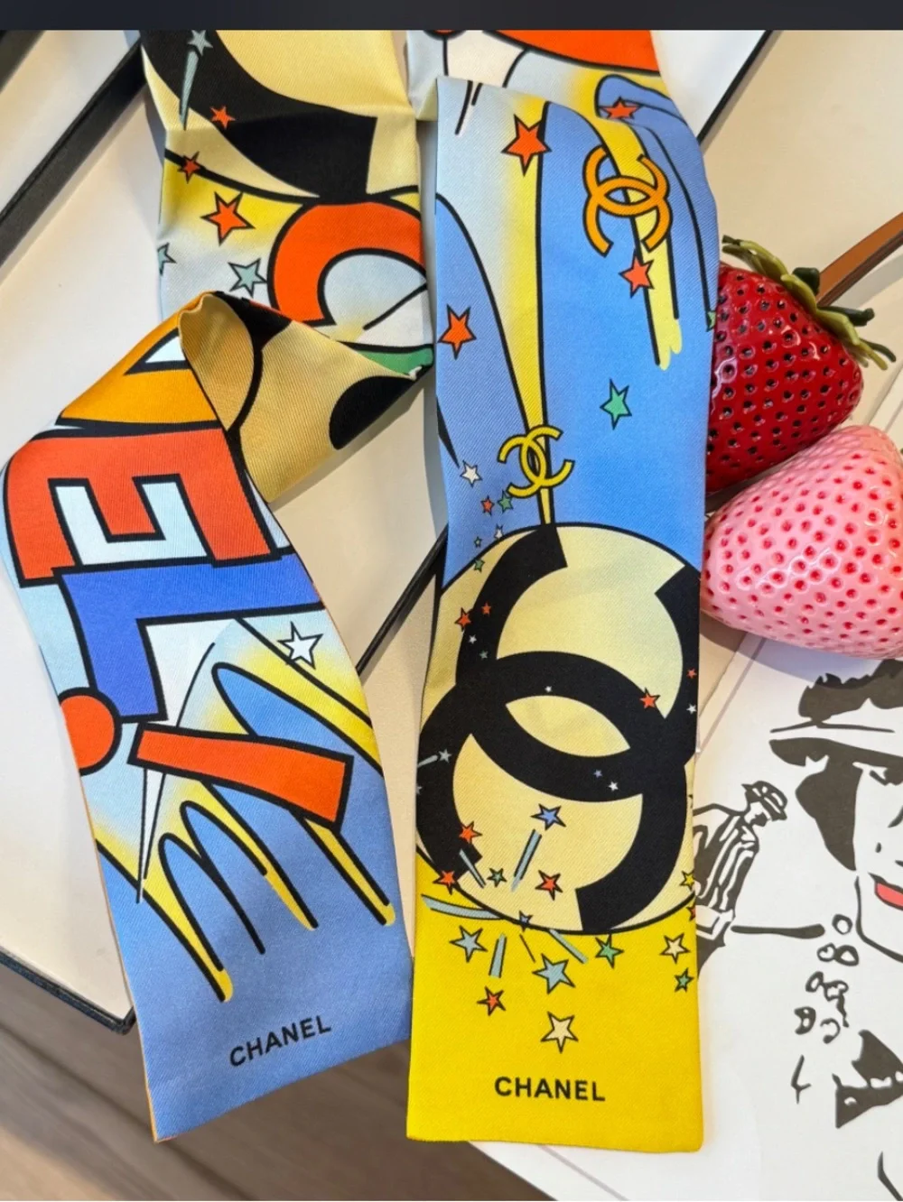 💥 Double C DesignerSuperman Comic Pow Colorful Star Limited Edition Twilly Scarf